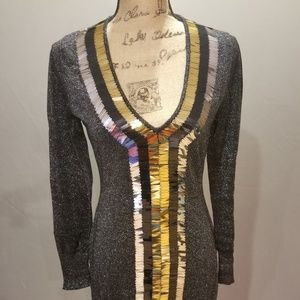 Silver and gold embellished black sweater dress